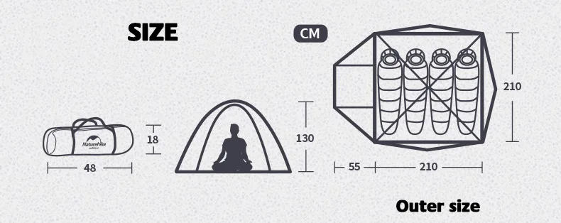 NatureHike для 2-4 человек палатка серии P Классическая палатка 210T ткань хорошая Водонепроницаемая непромокаемая трехсезонная походные палатки