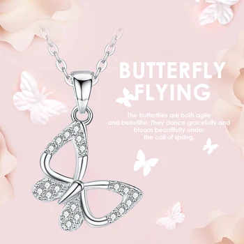 

pendant 925 sterling silver butterfly animal with clear stone chain Necklaces for women fashion Jewelry gift Wholesale