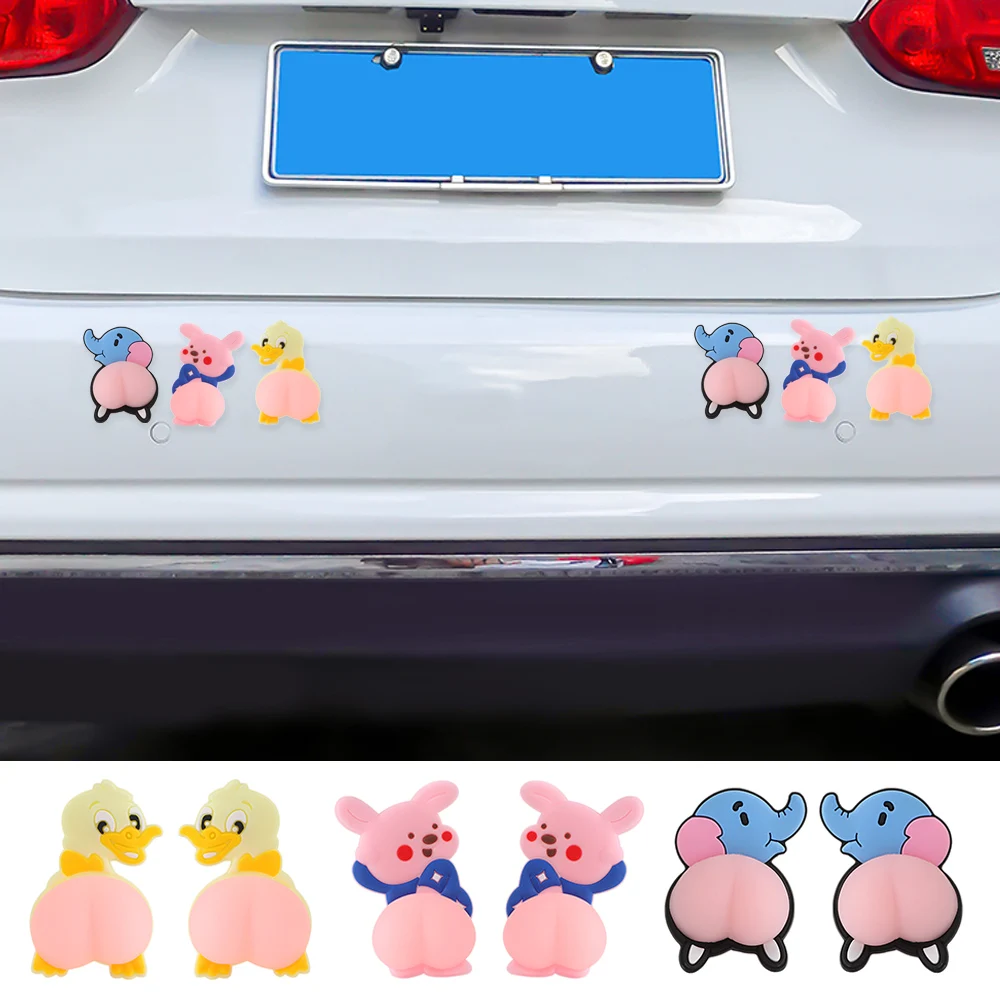 Cartoon animal 3D silicone butt anti-collision door stop stickers avoidance collision phone decor car bumper anti-scratch 1 Pair