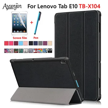 

Case For Lenovo Tab E10 TB-X104 10.1 Tablet Cover Funda TB-X104F TB-X104L Slim Magnetic Folding PU Leather Stand Shell+Film+Pen
