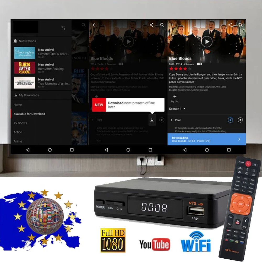 Оригинальный спутниковый ресивер Freesat V7SHD GTMEDIA Full 1080P DVB S2 поддержка 1 год 7 линий Ccam