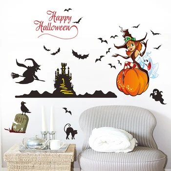 

Halloween Wall Sticker Pumpkin Witch Window Living Room Classroom Removable Wall Stickers Decal Home Decoration Stores Stickers