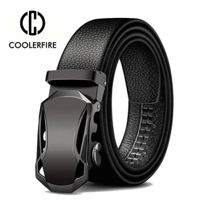 Cinturones de cuero con hebilla metálica automática para hombre, correa de marca famosa de alta calidad, lujosa, tipo ejecutivo, ZDP001D