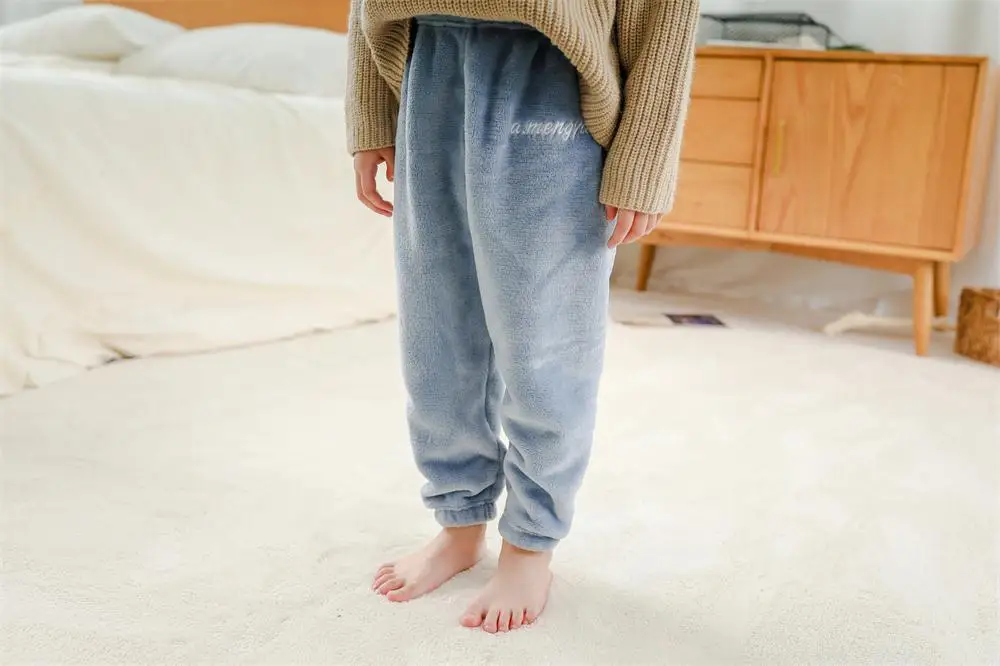 От 2 до 16 лет, Детские Зимние теплые кашемировые штаны с мехом, Детская домашняя Повседневная коллекция года, плотные бархатные брюки для маленьких девочек и мальчиков фланелевые леггинсы