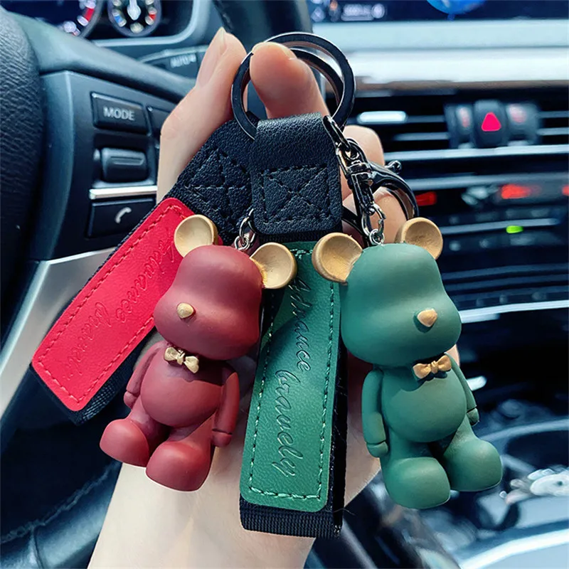 ChimCute-Porte-clés ours en PVC avec nœud, porte-clés animal de dessin animé Kawai, pendentif JOAdTosBag, porte-clés de voiture, cadeau de bijoux