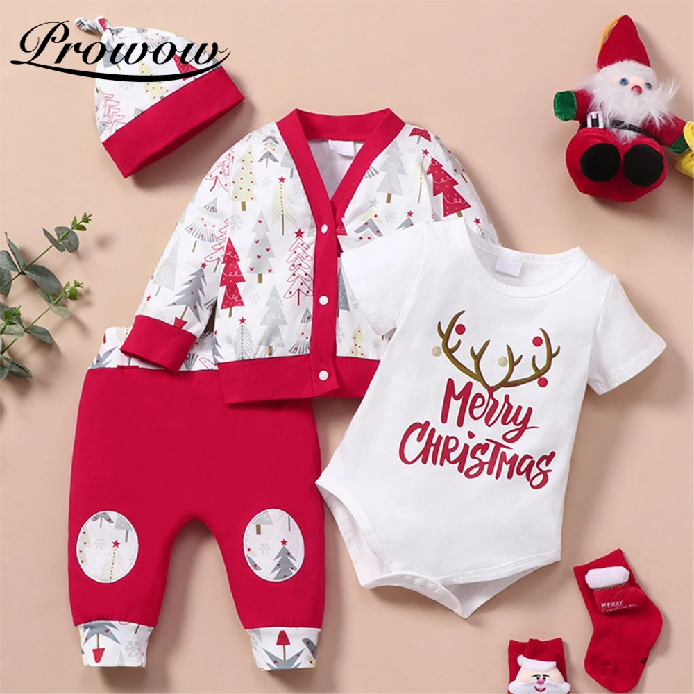 Baby Clothing Set near me Prowow Christmas Baby Girl Clothes Set 4Pcs Newborn Bobysuit+Pant+Coat Festival Kids Girls Clothing Autumn Winter Infant Outfits baby clothes in sets	