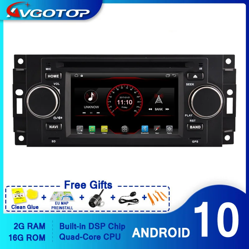 AVGOTOP Android 10 Wince автомобильный радиоприемник DVD-плеер для CHRYSLER 300C 2G 16G GPS Мультимедиа