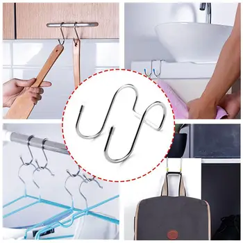 

4PCS/Set Stainless Steel S Shape Hook Door Closet Bag Kitchen Hanging Pot Clothes Wall Powerful Hanger Hook Pan Holder P9H0