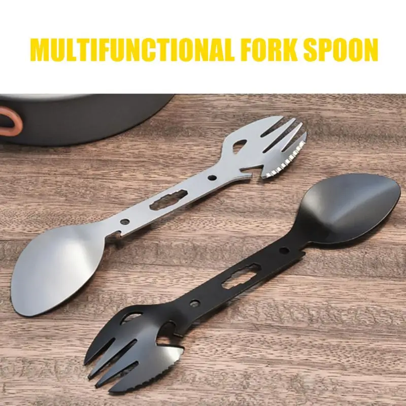 Горячая Spork Открытый Пикник выживания кемпинг EDC Многофункциональный Черный Серебряный нержавеющая сталь вилка ложка ключ
