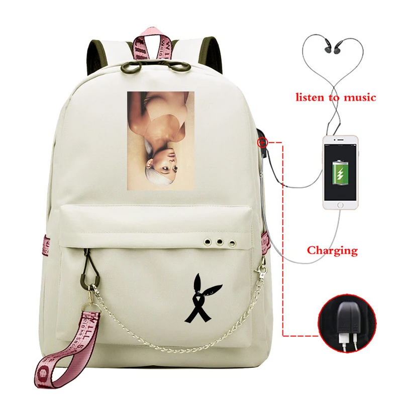 Mochila Ariana Grande, маленький рюкзак для женщин, Usb зарядка, рюкзак для ноутбука, корейский рюкзак для путешествий, школьные рюкзаки для девочек-подростков - Цвет: 2