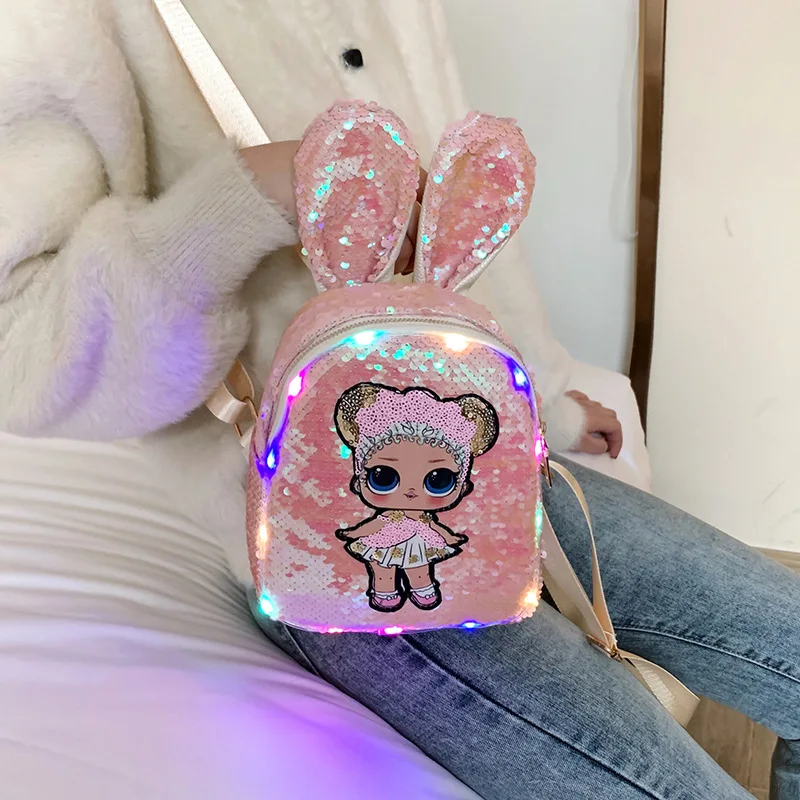 Mochila de muñecos LOL surprise para mujer, luces LED coloridas a la moda para estudiantes, Mochila pequeña con lentejuelas para exteriores, novedad de 2020