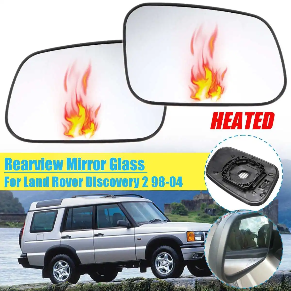 Зеркало с подогревом для Land Rover Discovery 2 1998 1999 2000 2001 2004 стекло зеркала заднего вида