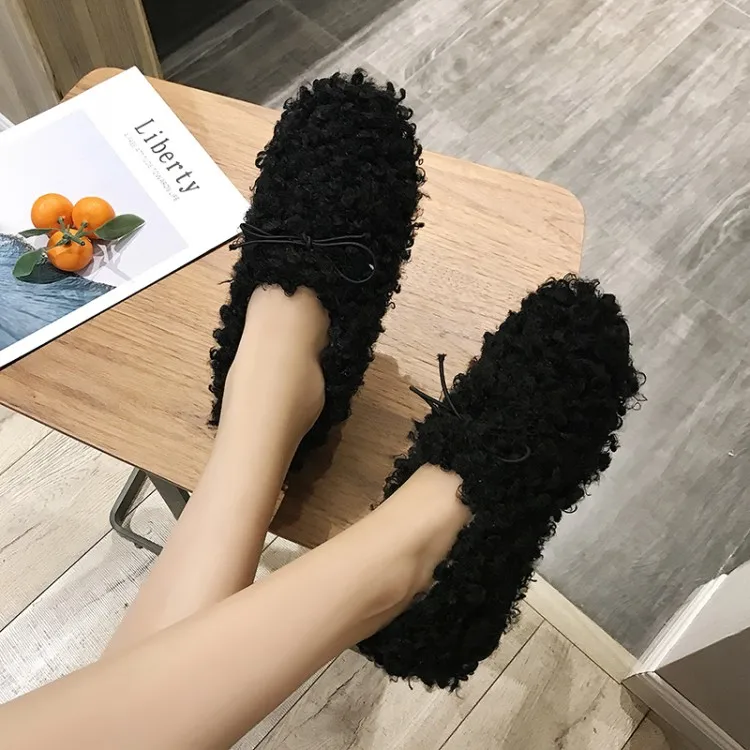 Теплая плюшевая обувь; chaussures; женская зимняя обувь на меху; модная обувь на плоской подошве; женские мягкие удобные лоферы без застежки; Y18-04