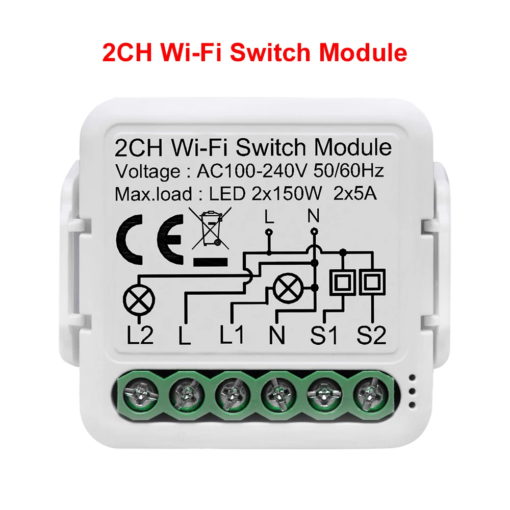 Tuya Wifi Smart Light Switch Module Supports 2 Way Control, App Remote Control DIY Breaker 100-240V, Work with Alexa Google Home 