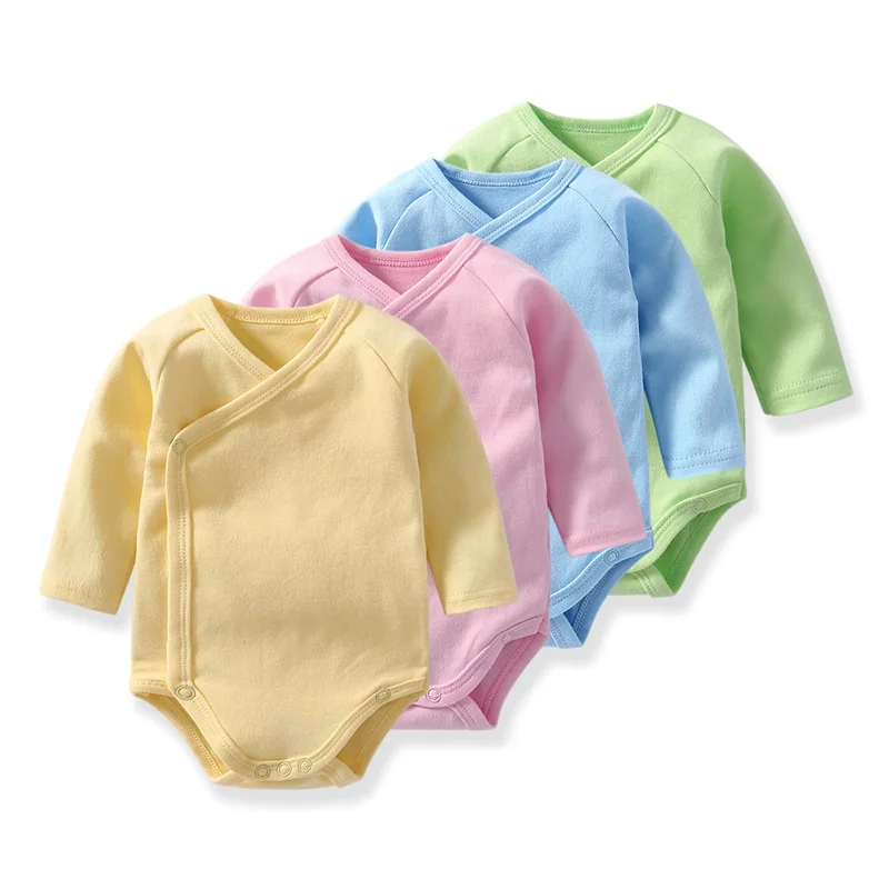 

Newborn baby bodysuit cotton oblique buckle romper clothes girl and boy baby long-sleeved triangle jumpsuit