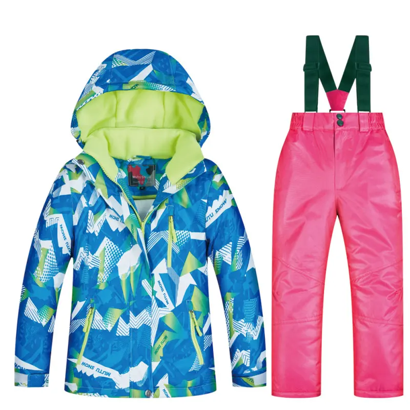 Зимний комбинезон с капюшоном, детская водонепроницаемая верхняя одежда, комбинезоны, высококачественный лыжный костюм, Детский комплект, теплая зимняя одежда для катания на лыжах - Цвет: Coat and Pink