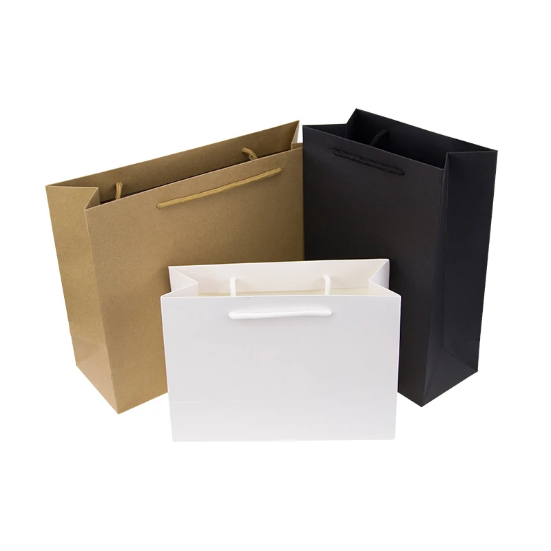 

50pcs 3 sizes White Gift Bag with handle Black/Brown Kraft paper bag for packaging Small Pink Jewelry Bag Party Present Bag