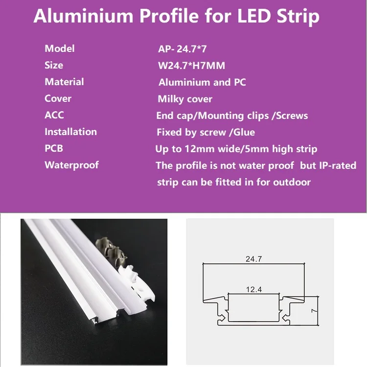 20 дюймов 50 см встроенный 7 мм Высота тонкий светодиодный алюминиевый профиль, 12 мм 5 в 12 В 24 В полоса канала, край встроенный в матовый корпус ленты