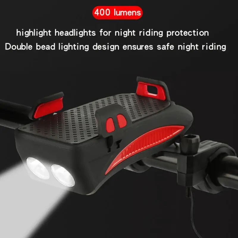4 in 1 USB Rechargeable LED Bicycle Headlights Bike Horn Handlebar Phone Holder