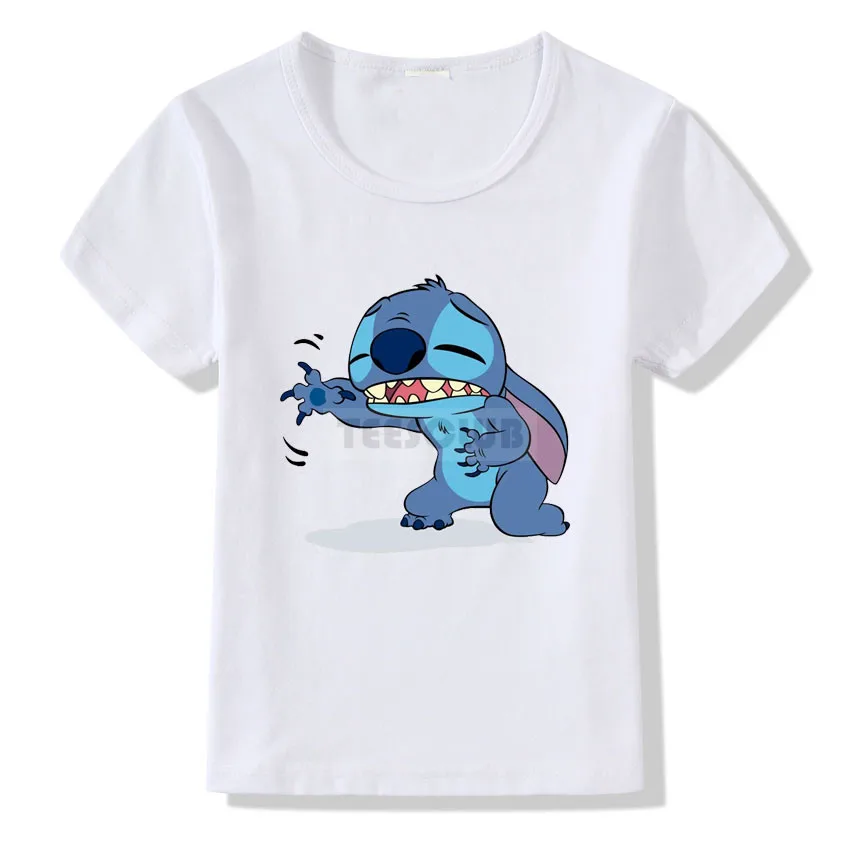 Lovely Lilo and Stitch Print T shirt Kids Cartoon Summer Tops Birthday T-shirt For Children Fashion Short Sleeve White Tshirt