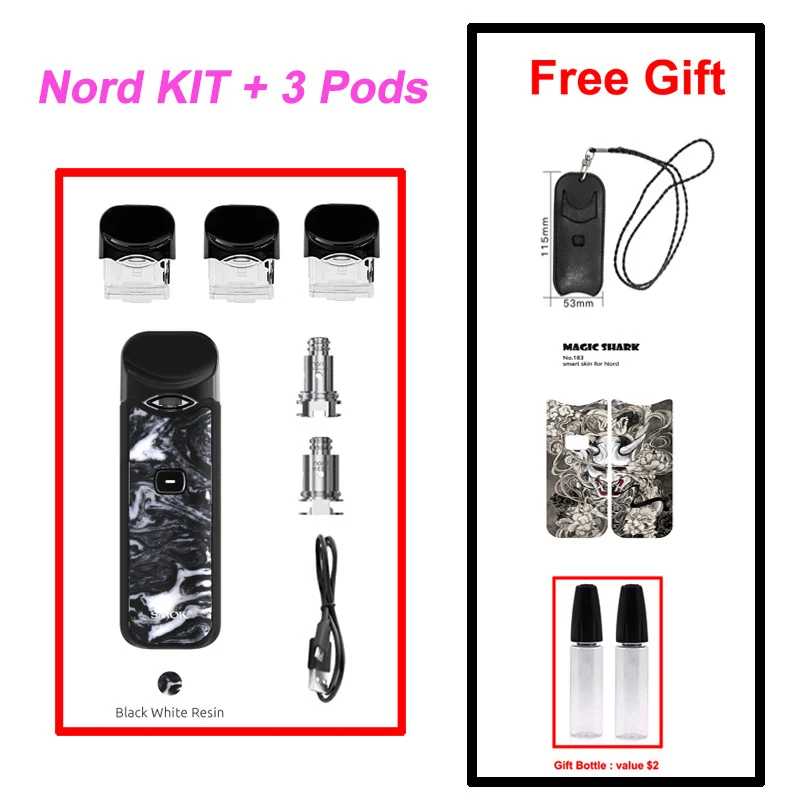 Black White Resin SMOK Nord Pod Vape ручка 1100 мАч батарея 3 мл Pod система сетка катушка электронная сигарета Pod Комплект Испаритель VS SMOK NOVO Minifit - Цвет: Black White Resin