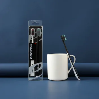 

Black and white with bamboo charcoal couple toothbrush with sheath adult household fine soft toothbrush