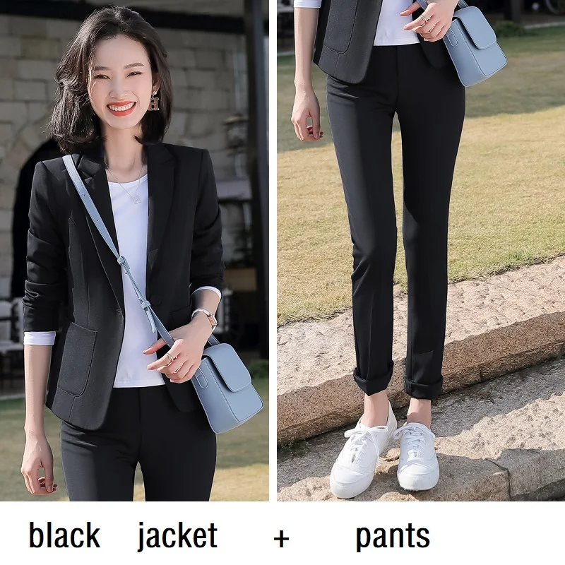 black jacket pants Женские костюмы, тонкие, весна-осень, одноцветные, блейзеры, куртки, штаны, 2 шт, набор, OL, формальные, женские, брючные костюмы, женские костюмы, 6871 - Цвет: black jacket pants