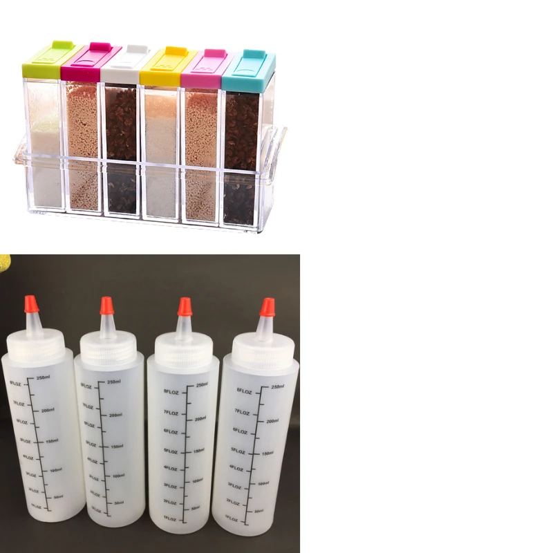 

2019 New Style Acrylic Transparent Spice Jar Colorful Lid Seasoning Box 10pcs/set Kitchen Tools