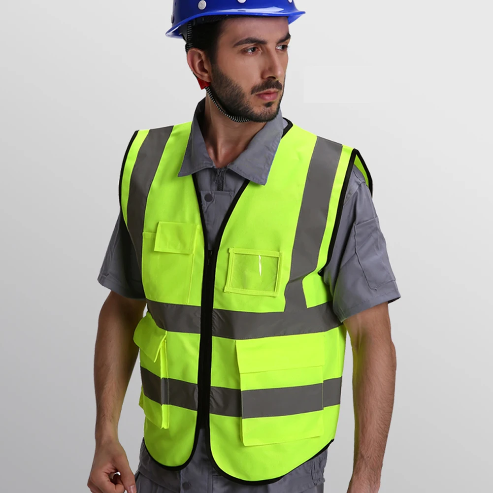 Мужской Hi-Vis видимость безопасности Рабочий жилет двухцветная Светоотражающая куртка пальто безопасности