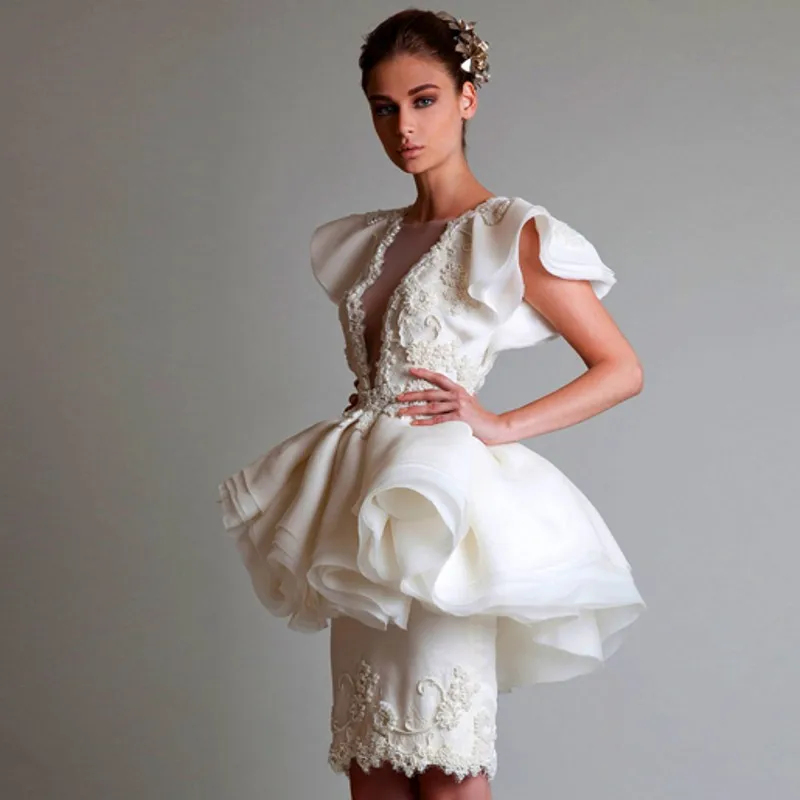 Couture Elegant Short Evening gown Applique Designs Lebanon With Sleeves Party For Prom mother of the bride dresses