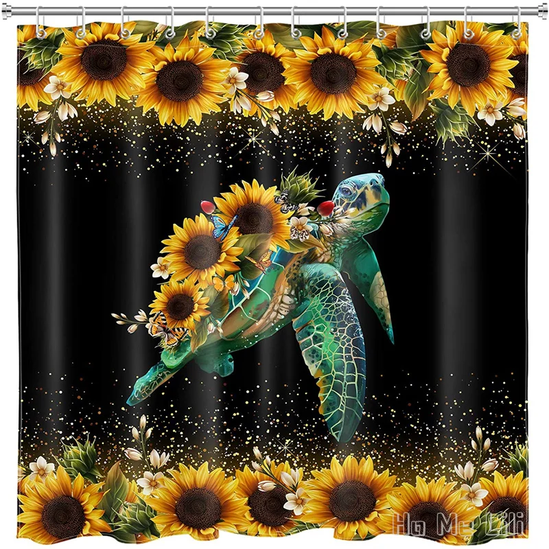 

Забавная морская черепаха от Ho Me Lili душевая занавеска Подсолнух винтажный цветочный весенний океан животные на черном фоне с крючками
