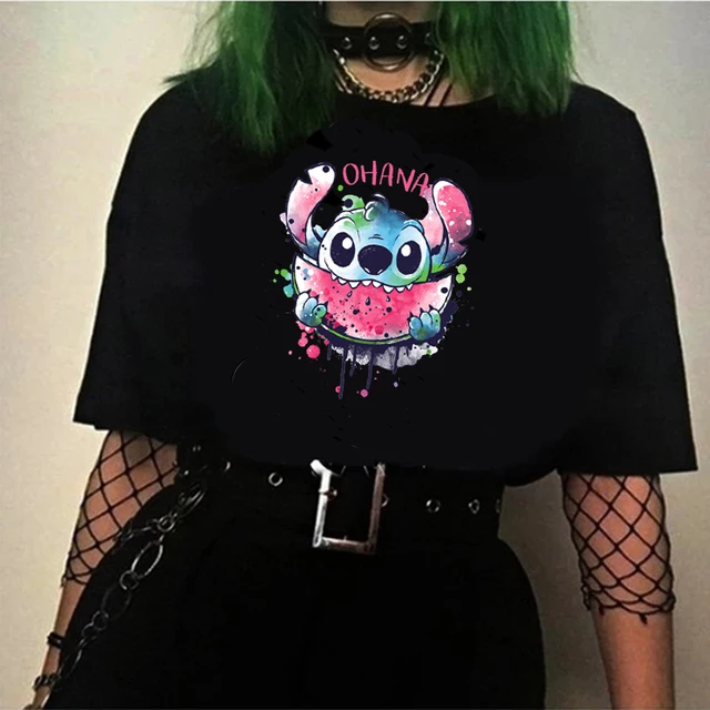 Kawaii Disney Cartoon Stitch T Shirt Men/Women Ohana Lilo Stitch Graphic Tees  Anime Summer Tops Harajuku T-shirt Female 90237