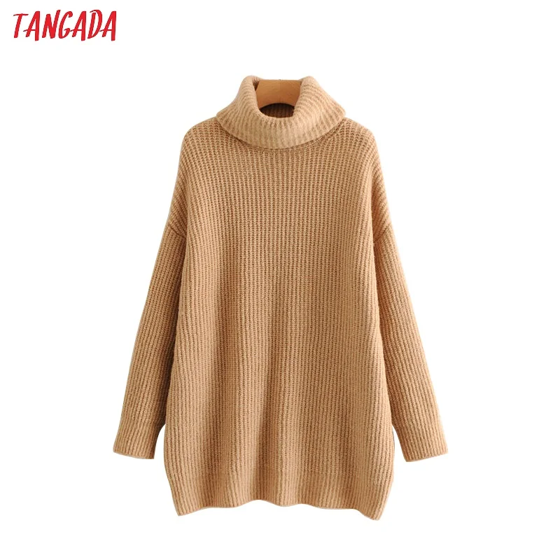 Skup Tangada kobiety stałe swetry swetry z golfem oversize jesień zima długi sweter płaszcz batwing rękaw luźne dzianiny top HY31