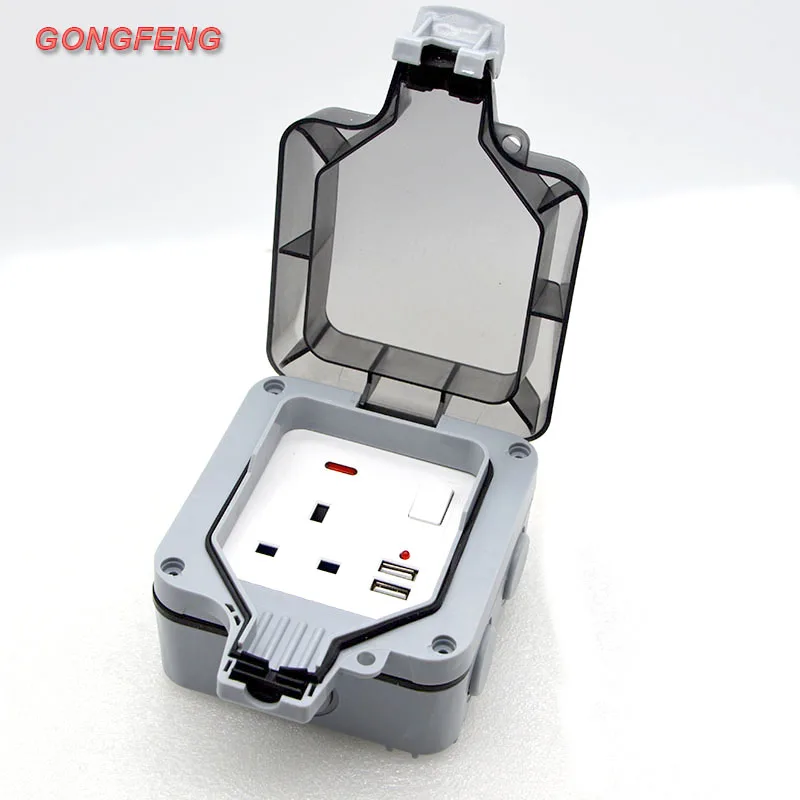Hot Sale New Outdoor Waterproof 5V 2100mA USB Socket Wall Plug UK Standard 250V 13A Power Supply Jack Special Wholesale | Обустройство