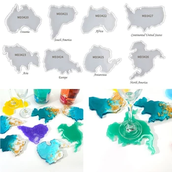 

DIY Seven Continents Map Coaster Resin Molds Oceania Africa Europe Asia Map Silicone Tray Fruit Cup Mat Epoxy Resin Mold