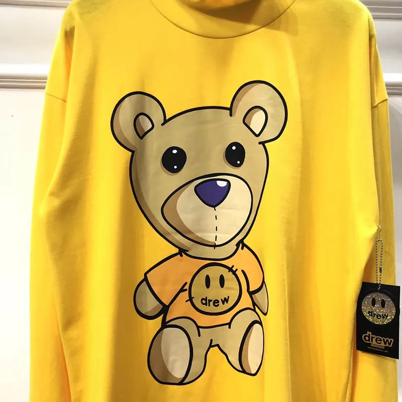 Водолазка желтого цвета с медведем, футболки для мужчин и женщин, свободная повседневная футболка с длинным рукавом, Harajuku, Покемон, уличная одежда, хип-хоп Футболка