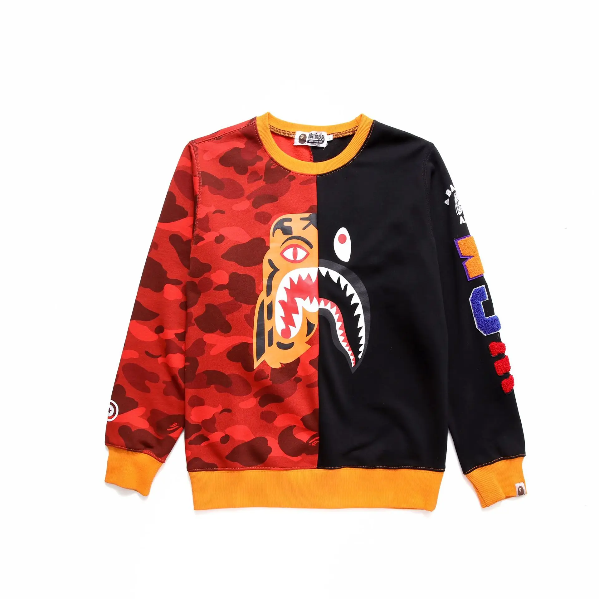 

2018 Fall Camouflage Cartoon Color Matching Velvet Men's Casual Crew Sweater Hip Hop Christmas Gift Men Hoodies Streetwear