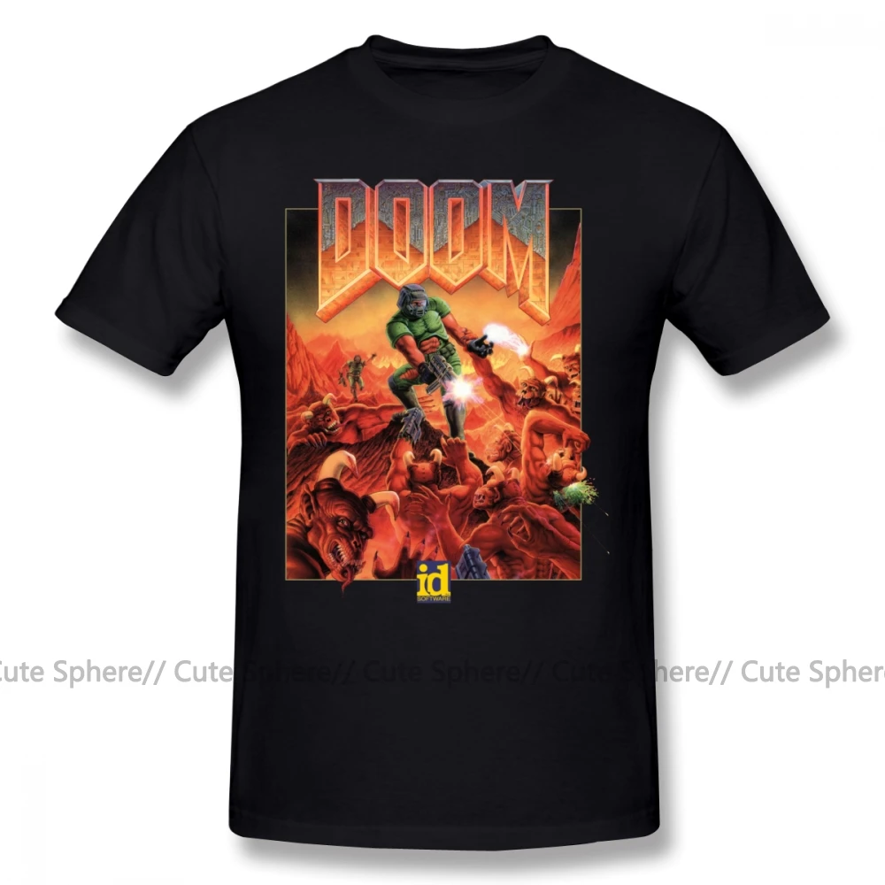 Wolfenstein футболка DOOM CLASSIC COVER футболка с короткими рукавами Мужская футболка с классическим принтом 100 хлопок забавная футболка 5x - Цвет: Black
