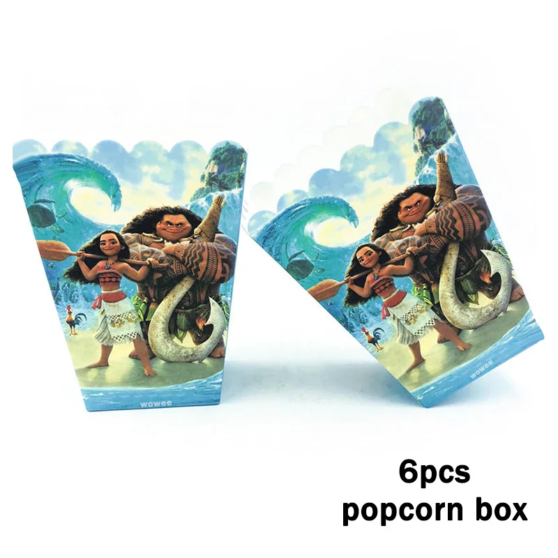 6pc Popcorn Box 24 шт./компл. Моана для капкейка-Baby Shower дети День Рождения декоративные принадлежности дети были счастливы День рождения расходные материалы - Цвет: 6pc Popcorn Box
