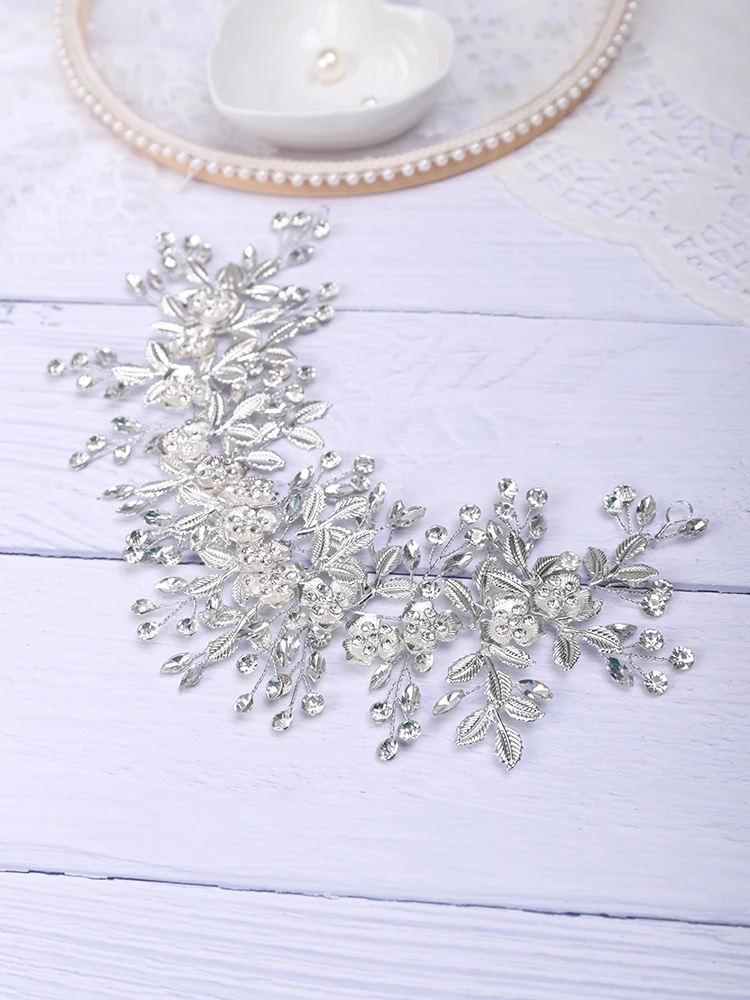 Vintage Silver Wedding Headdress Rhinestone Luxury Headband Handmade Women Hair Ornaments Tiara Wedding Hair Accessories