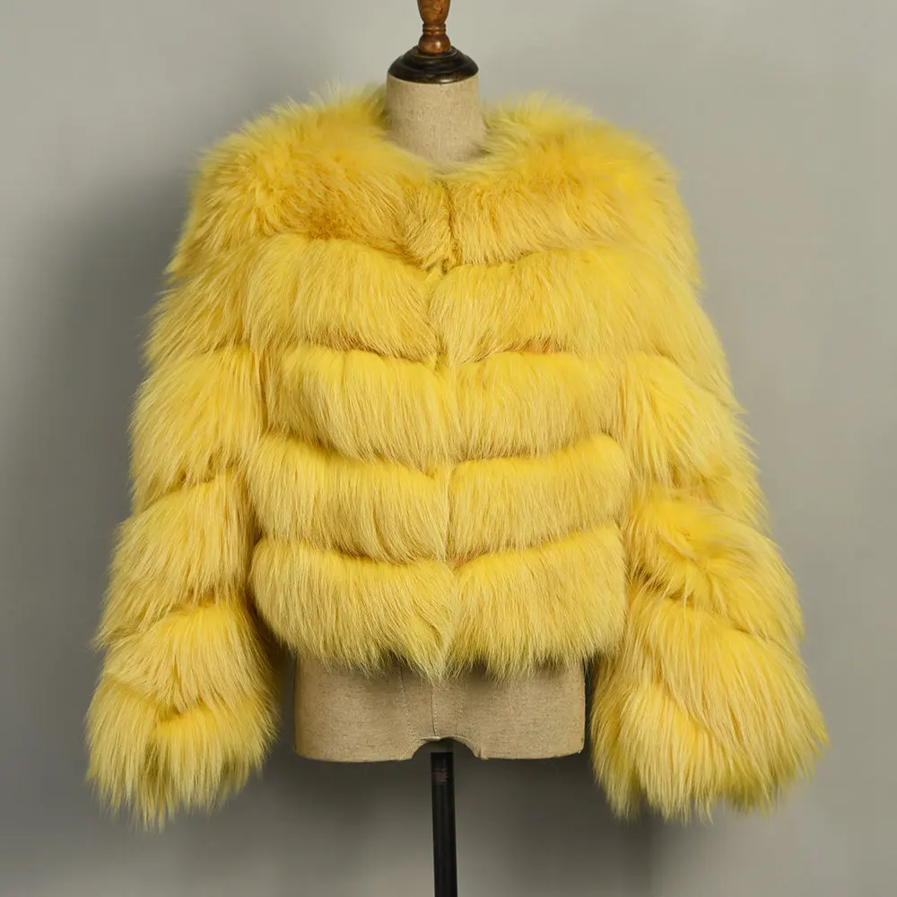 Yellow Red Fox Роскошное Женское пальто из меха Красной лисы, шуба из меха серебристой лисы, женская верхняя одежда из натурального меха, S7560 - Цвет: Yellow Red Fox