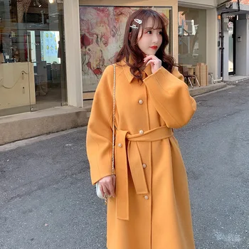 

Slim-Fit Belt Double-Sided Wool Overcoat Long Fresh Orange Wool Jacket 2020 High Quality Wild Autumn Women's Costs