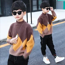 Зимний теплый вязаный свитер с высоким воротником для мальчиков-подростков, пуловеры Джемперы, одежда Новые Топы, 5, 6, 8, 9, 10, 11, 12, 14, 16 лет