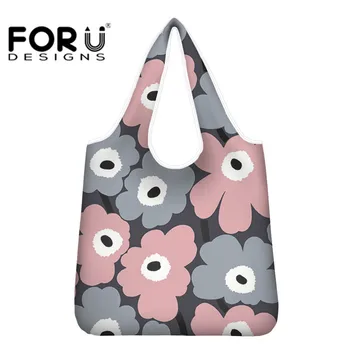 

FORUDESIHNS Women Poppy Flower Print Shopper Bag Cartoon Floral Style Storage Tote Bag Washable Shopping Bag Foldable Travel Bag