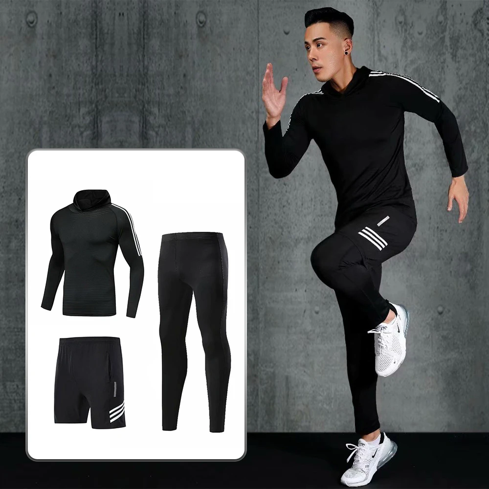 Camisetas chaleco conjunto 2 unidsset hombres chándal gimnasio conjunto comprimido deportes trajes ropa de entrenamiento traje de pantalones cortos para correr #1001gray-black 