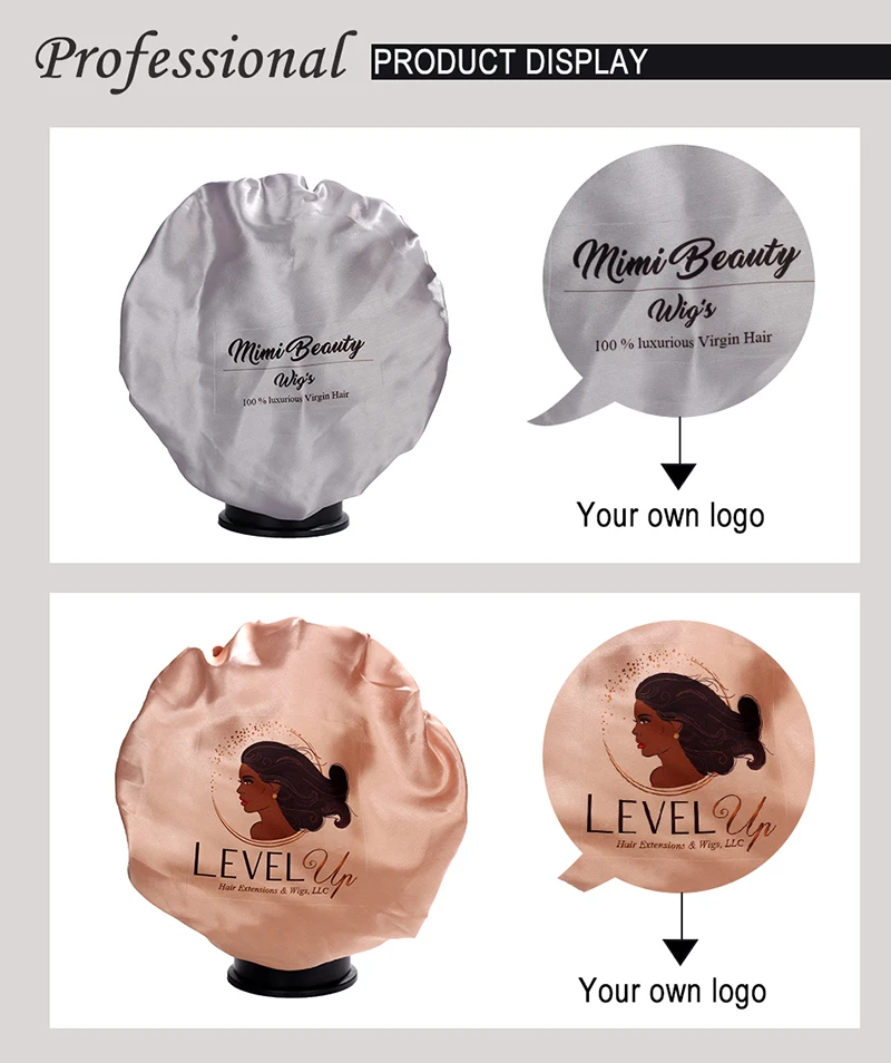 Изготовленный На Заказ лого печать женщин девственницы наращивание волос парики спящие бонеты, двойной слой защиты капота шапки