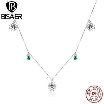 

BISAER Hot Sale 925 Sterling Silver Little Daisy Necklaces Pendants for Women Brilliant Zircon Sterling Silver Jewelry ECN415