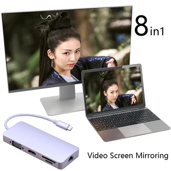 

Type C to HDMI VGA Video Adapter + Ethernet Lan RJ45 +USB 3.0+ SD TF Card Reader for Macbook Air Pro for iMAC to TV Projector