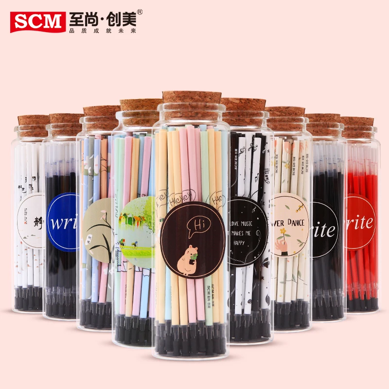 

60pcs/set Drifting Bottle Gel Pen Refill Creative Small Fresh and Lovely Black Pen Office Stationery Exam Writing Pen 0.38 0.5mm