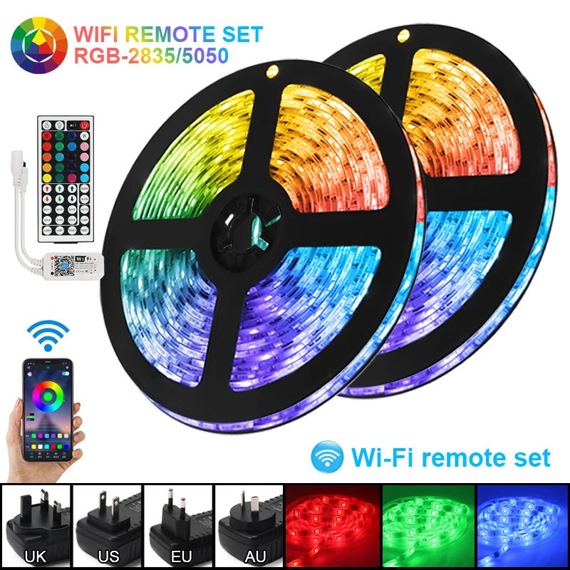 

LED Strip Lights WiFi Bluetooth Luces LED RGB5050 SMD2835 Flexible Waterproof Tape Diode DC12V 5M10M15M Remote Control Lighting